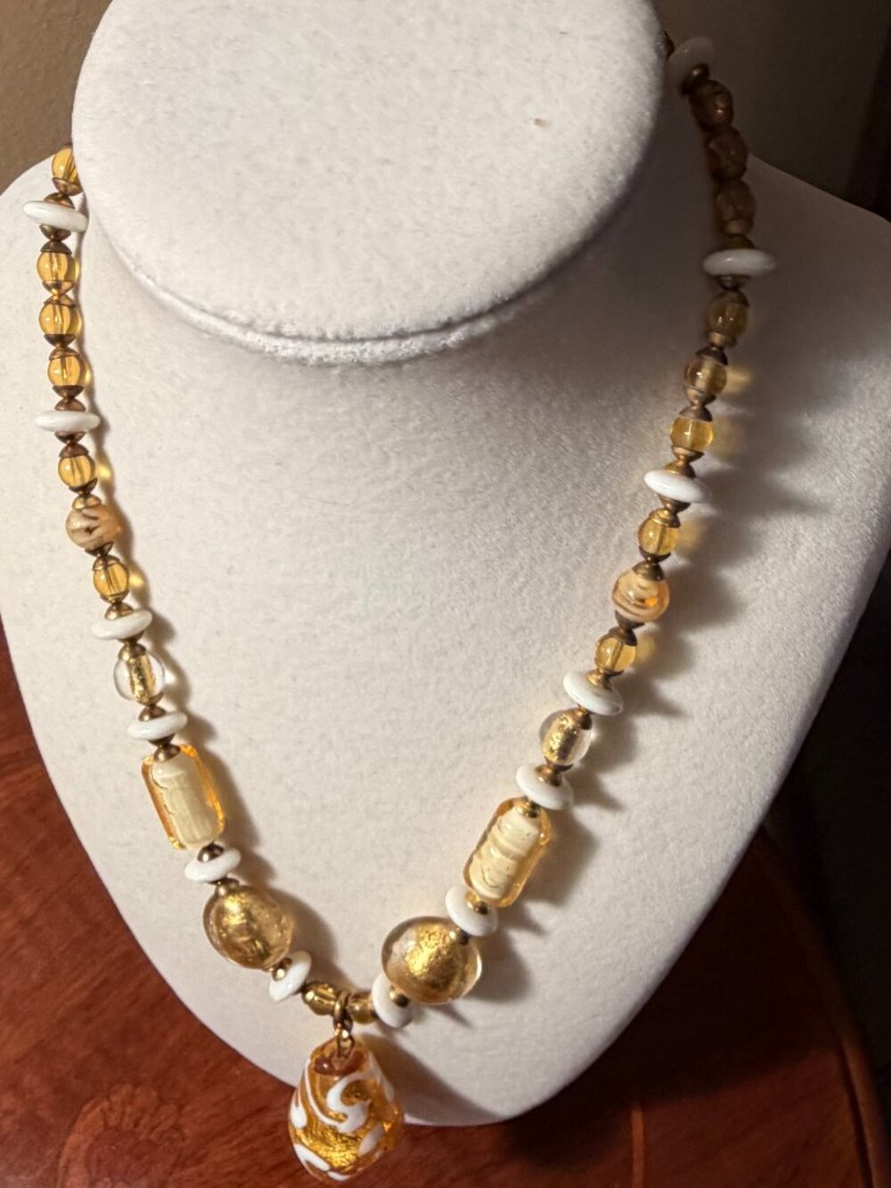 Henry London Gold and Amber Colored Murano Glass Necklace